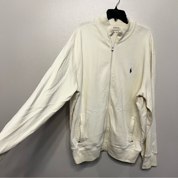 Polo Ralph Lauren Mens XL Performance Track Jacket Cream Cotton Poly - Picture 3 of 6